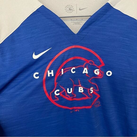 Chicago Cubs Nike Women's Slub Performance V-Neck Boxy T-Shirt - Silver/Royal - Picture 4 of 14